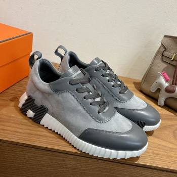 Hermes Bouncing Sneakers in Suede and Calfskin Leather Dark Grey 2025 1024 (XC-251024013)