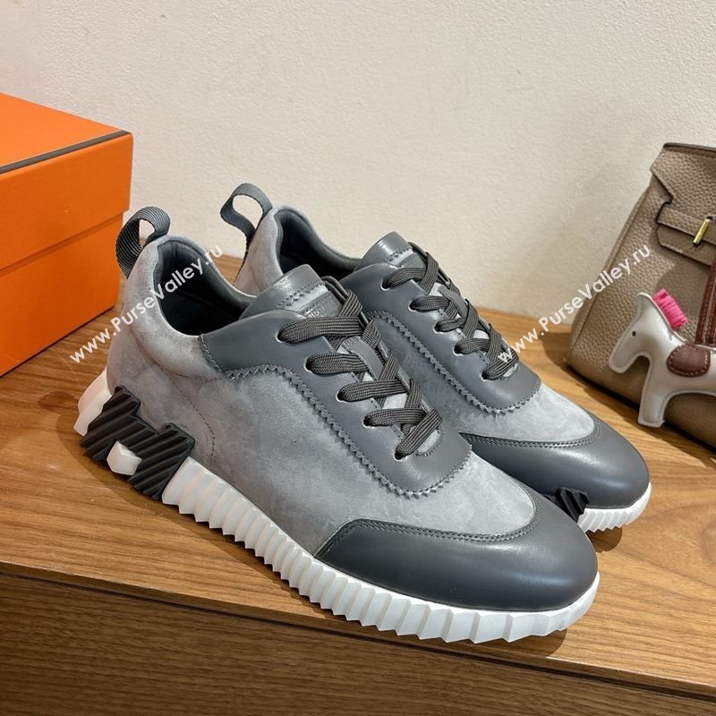 Hermes Bouncing Sneakers in Suede and Calfskin Leather Dark Grey 2025 1024 (XC-251024013)