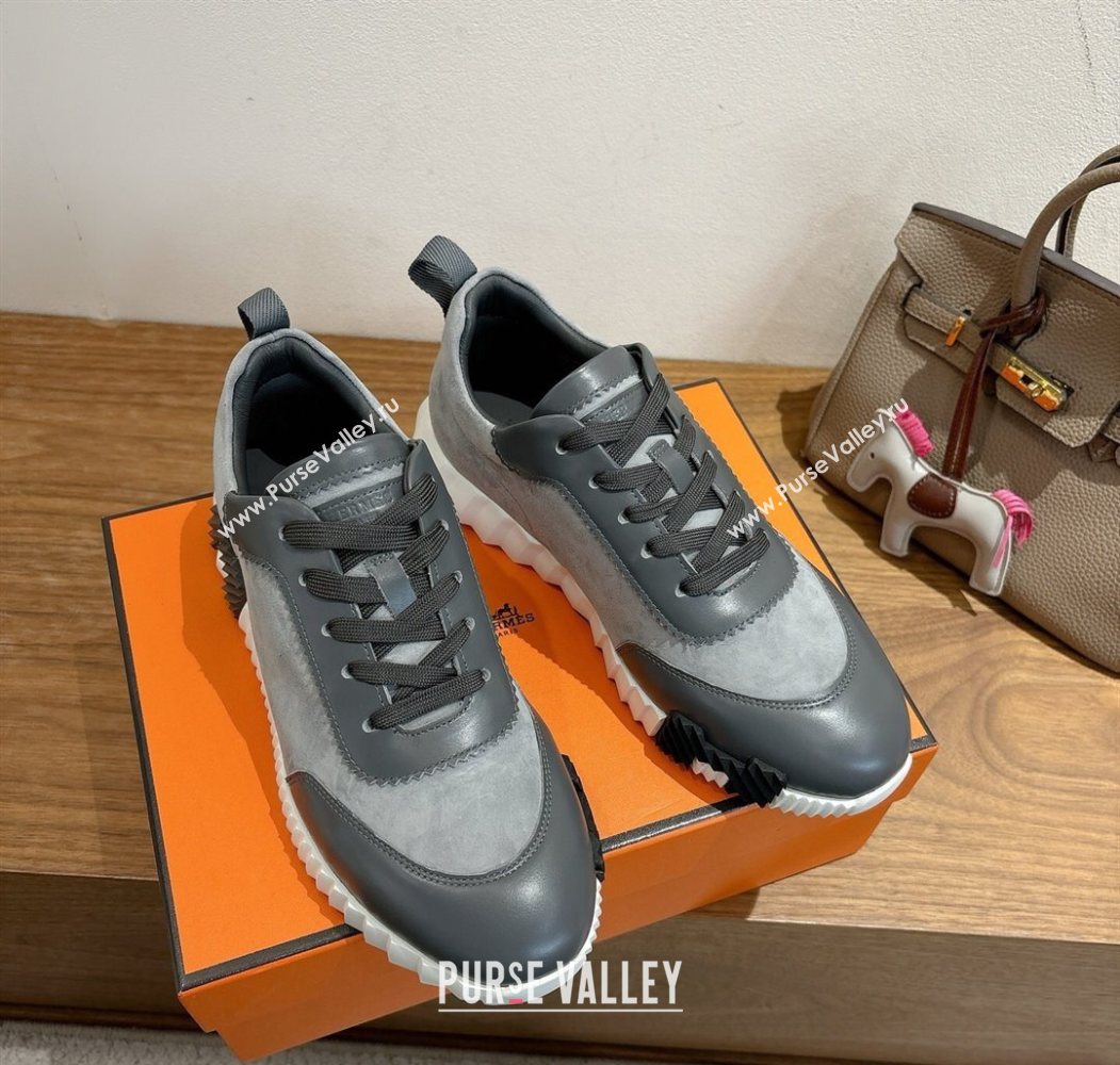 Hermes Bouncing Sneakers in Suede and Calfskin Leather Dark Grey 2025 1024 (XC-251024013)