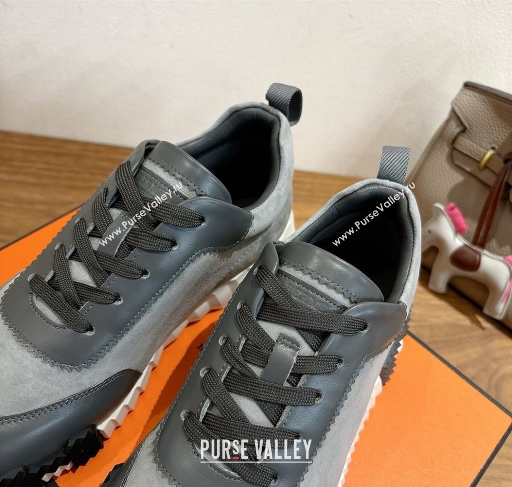 Hermes Bouncing Sneakers in Suede and Calfskin Leather Dark Grey 2025 1024 (XC-251024013)