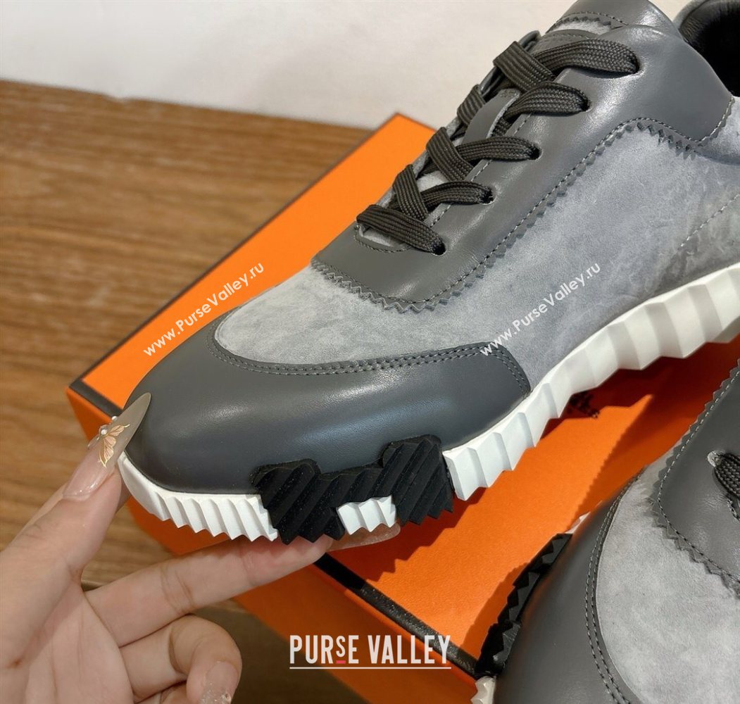 Hermes Bouncing Sneakers in Suede and Calfskin Leather Dark Grey 2025 1024 (XC-251024013)