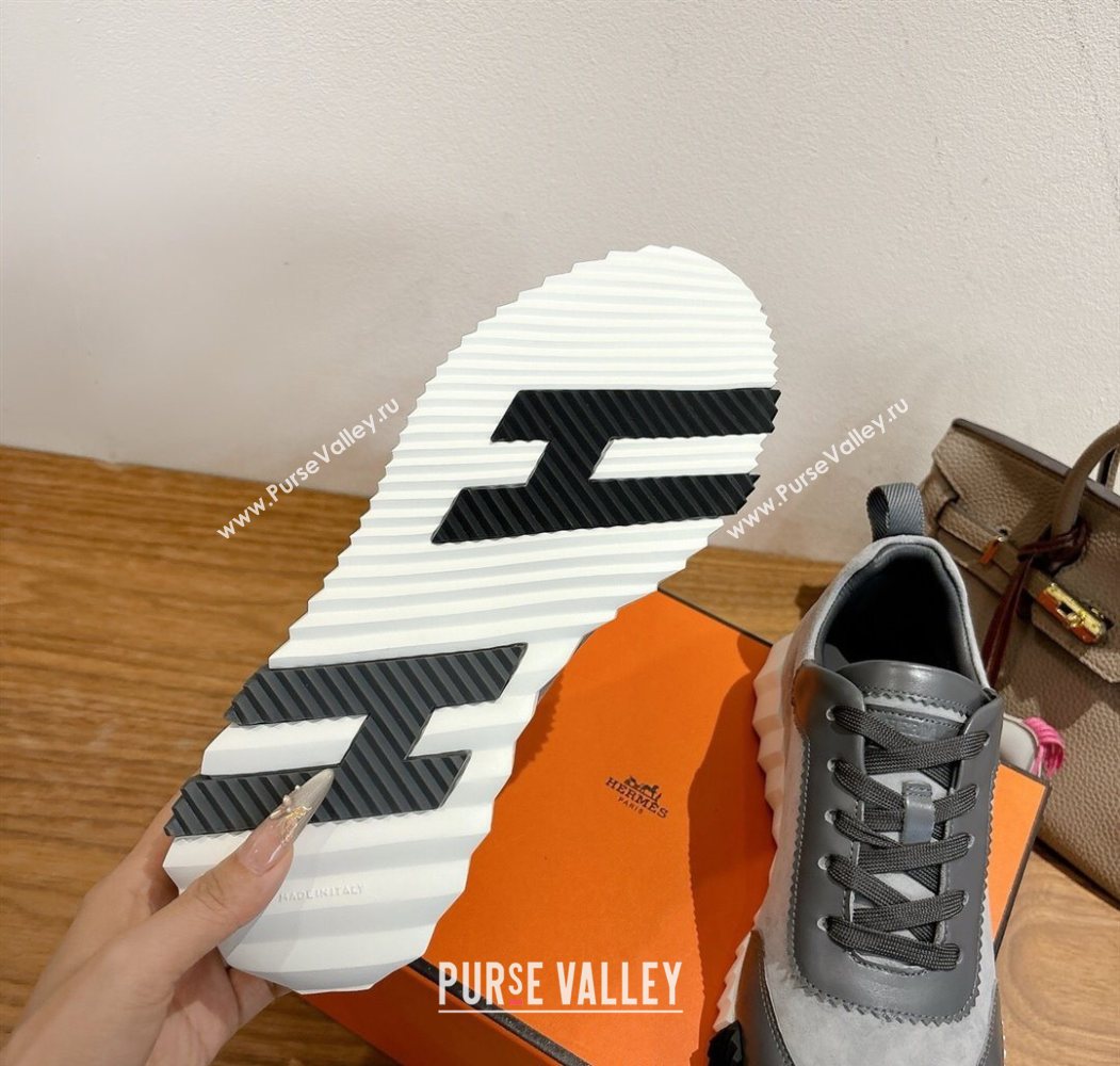 Hermes Bouncing Sneakers in Suede and Calfskin Leather Dark Grey 2025 1024 (XC-251024013)