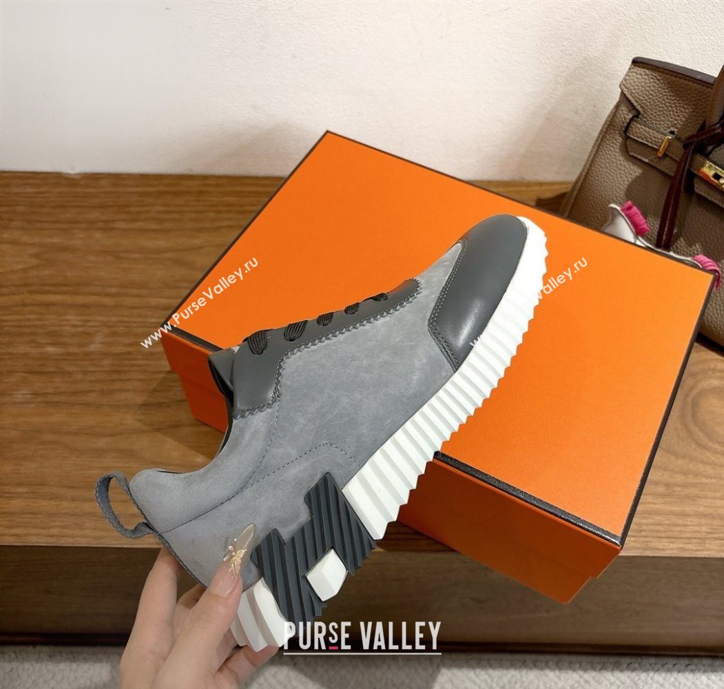 Hermes Bouncing Sneakers in Suede and Calfskin Leather Dark Grey 2025 1024 (XC-251024013)