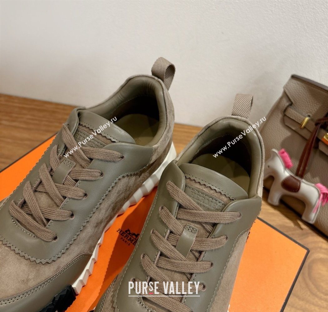 Hermes Bouncing Sneakers in Suede and Calfskin Leather Taupe/Green 2025 1024 (XC-251024014)