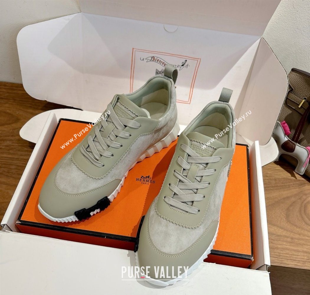 Hermes Bouncing Sneakers in Suede and Calfskin Leather Grey/Green 2025 1024 (XC-251024015)