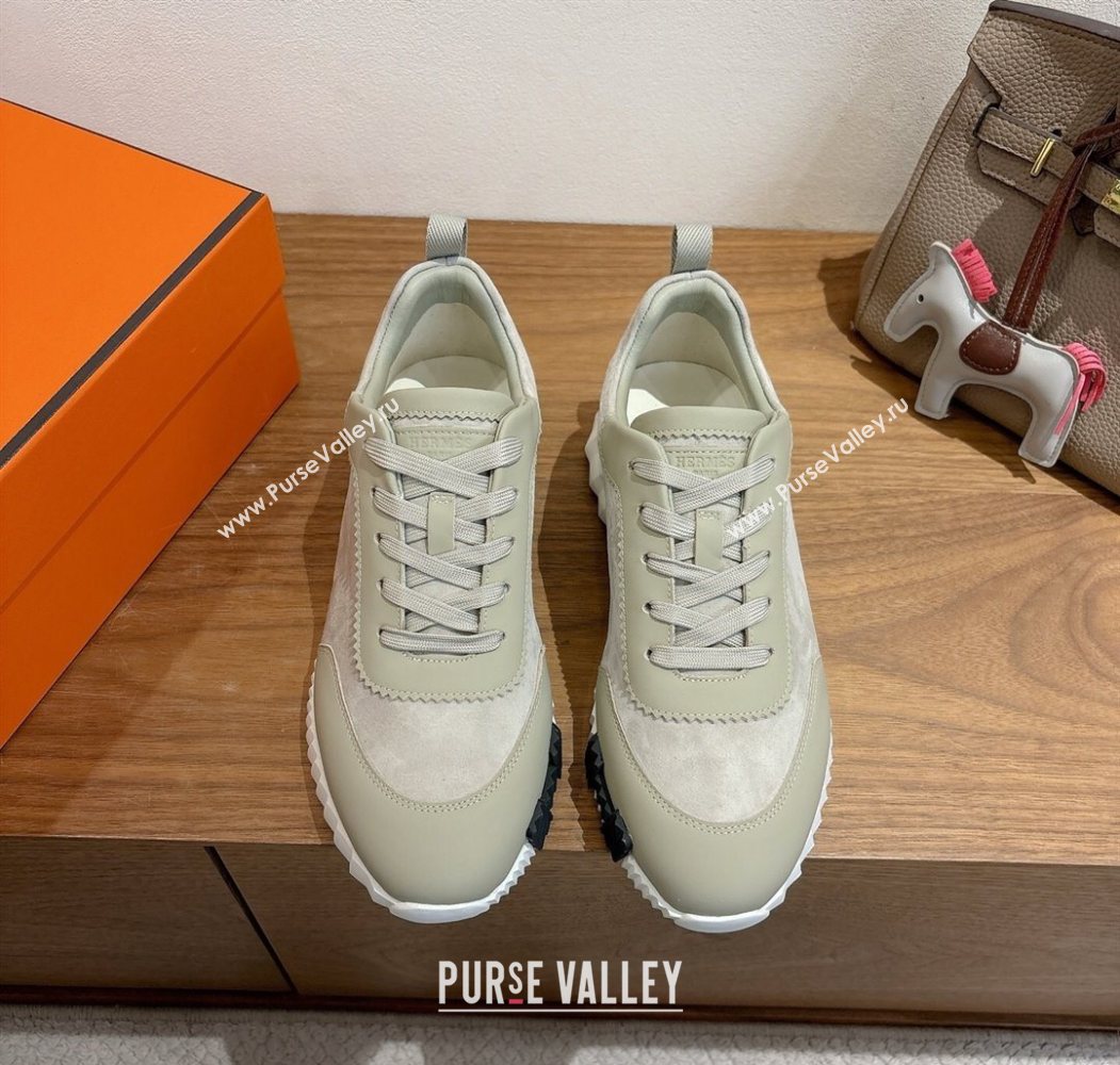 Hermes Bouncing Sneakers in Suede and Calfskin Leather Grey/Green 2025 1024 (XC-251024015)