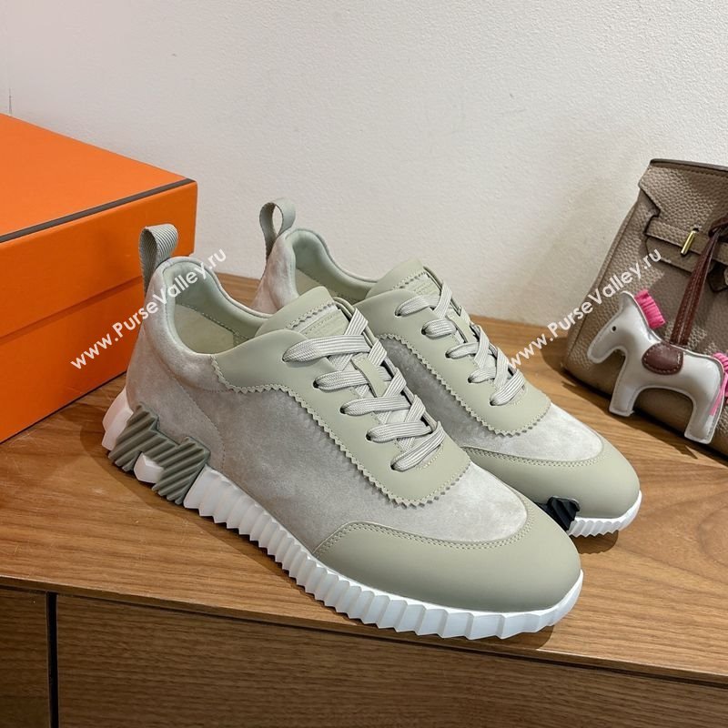 Hermes Bouncing Sneakers in Suede and Calfskin Leather Grey/Green 2025 1024 (XC-251024015)