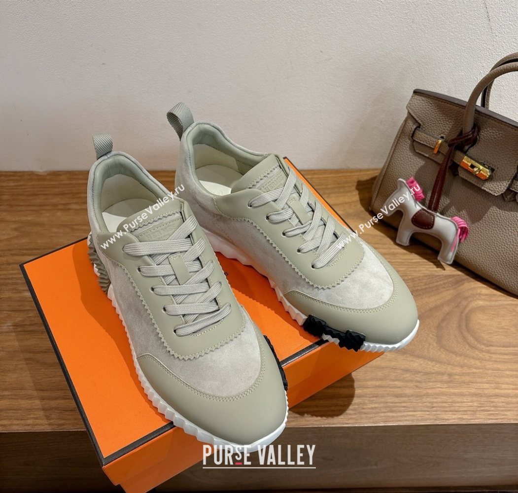 Hermes Bouncing Sneakers in Suede and Calfskin Leather Grey/Green 2025 1024 (XC-251024015)