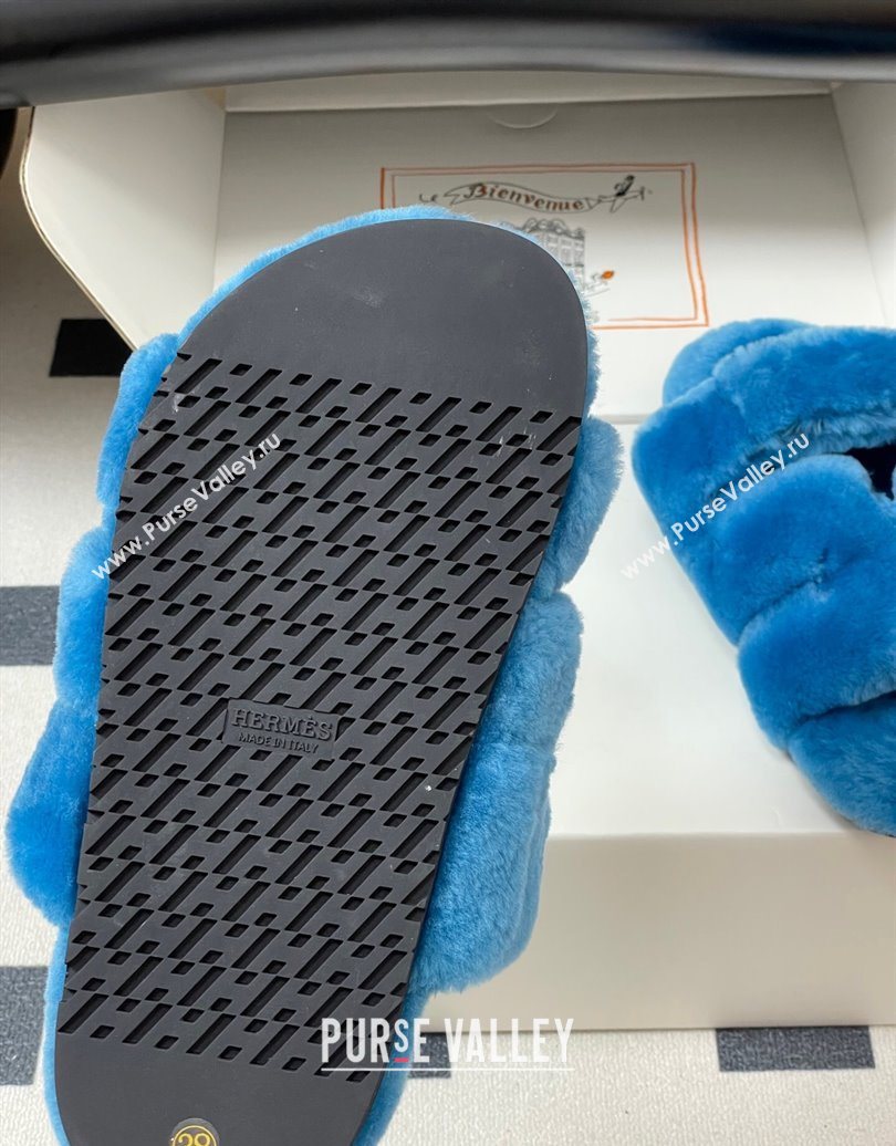 Hermes Chypre Flat Slides Sandal in Wool Blue 2025 H102306 (MD-251023117)