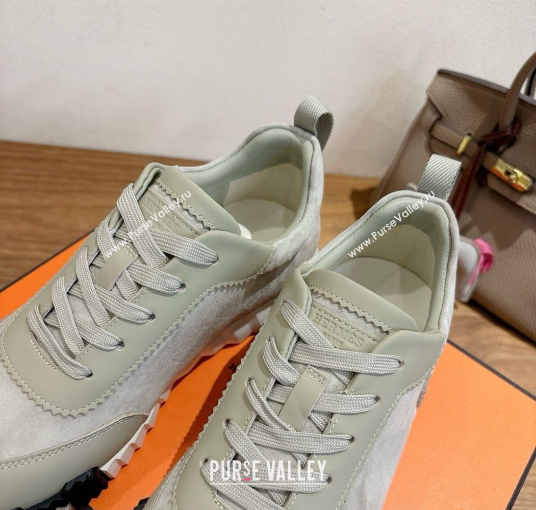 Hermes Bouncing Sneakers in Suede and Calfskin Leather Grey/Green 2025 1024 (XC-251024015)