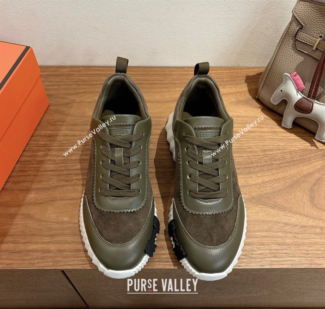 Hermes Bouncing Sneakers in Suede and Calfskin Leather Dark Green 2025 1024 (XC-251024016)