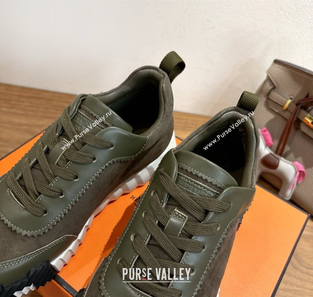 Hermes Bouncing Sneakers in Suede and Calfskin Leather Dark Green 2025 1024 (XC-251024016)