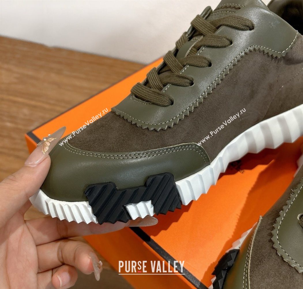 Hermes Bouncing Sneakers in Suede and Calfskin Leather Dark Green 2025 1024 (XC-251024016)
