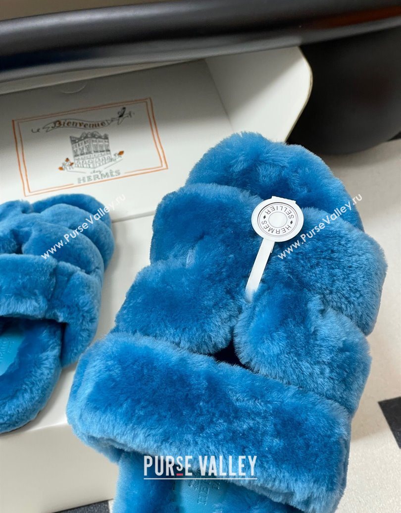 Hermes Chypre Flat Slides Sandal in Wool Blue 2025 H102306 (MD-251023117)