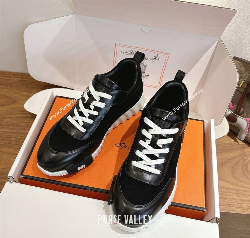 Hermes Bouncing Sneakers in Suede and Calfskin Leather Black/White 2025 1024 (XC-251024017)