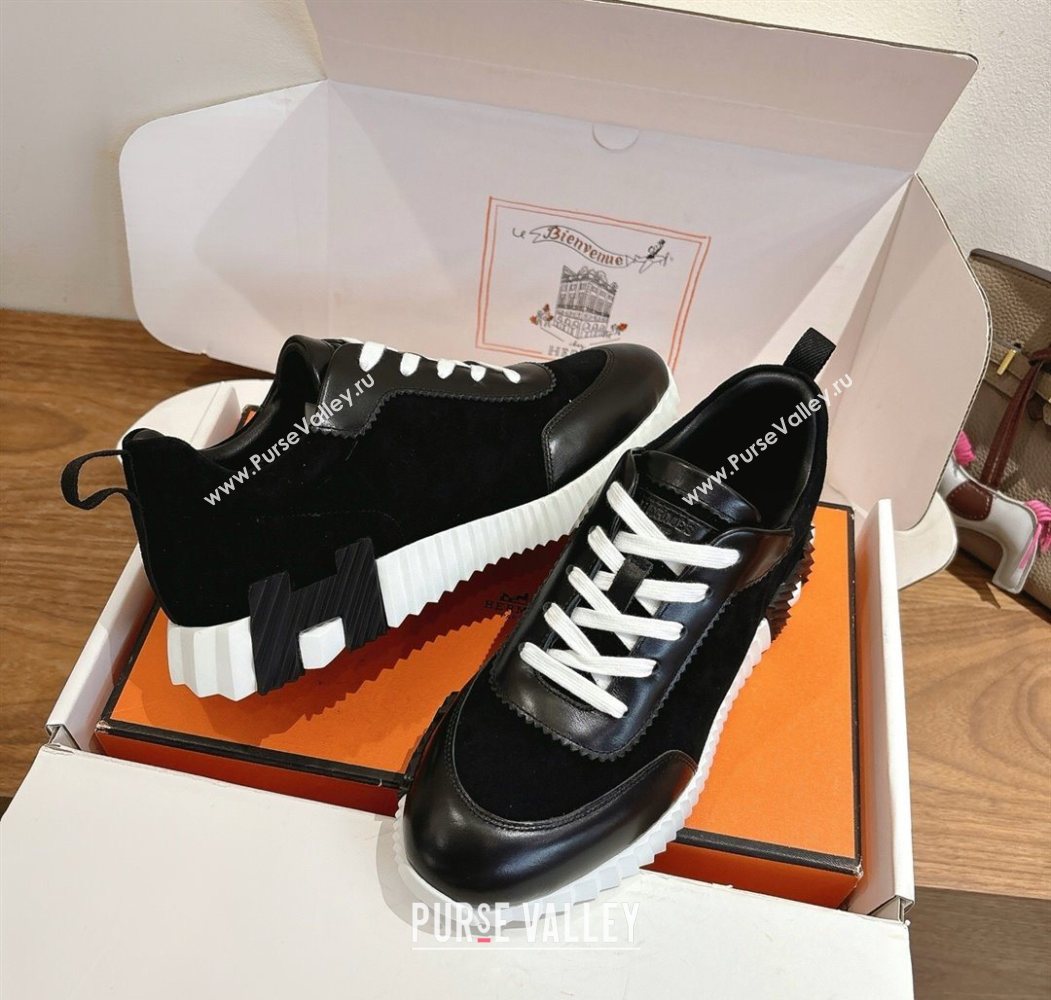 Hermes Bouncing Sneakers in Suede and Calfskin Leather Black/White 2025 1024 (XC-251024017)