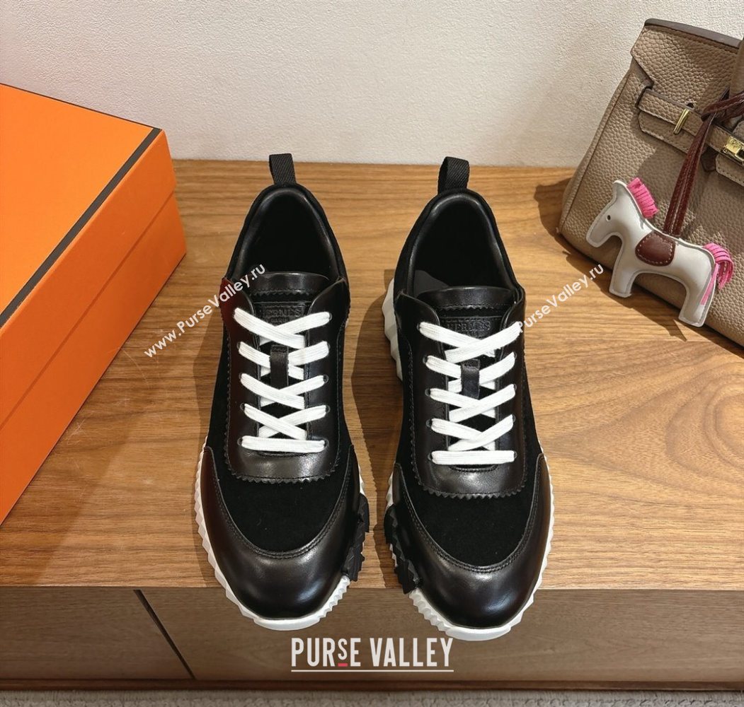 Hermes Bouncing Sneakers in Suede and Calfskin Leather Black/White 2025 1024 (XC-251024017)
