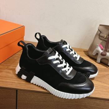 Hermes Bouncing Sneakers in Suede and Calfskin Leather Black/White 2025 1024 (XC-251024017)