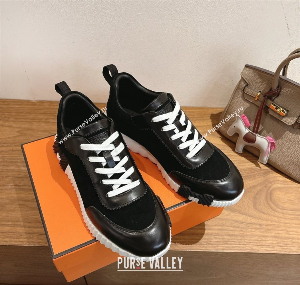 Hermes Bouncing Sneakers in Suede and Calfskin Leather Black/White 2025 1024 (XC-251024017)