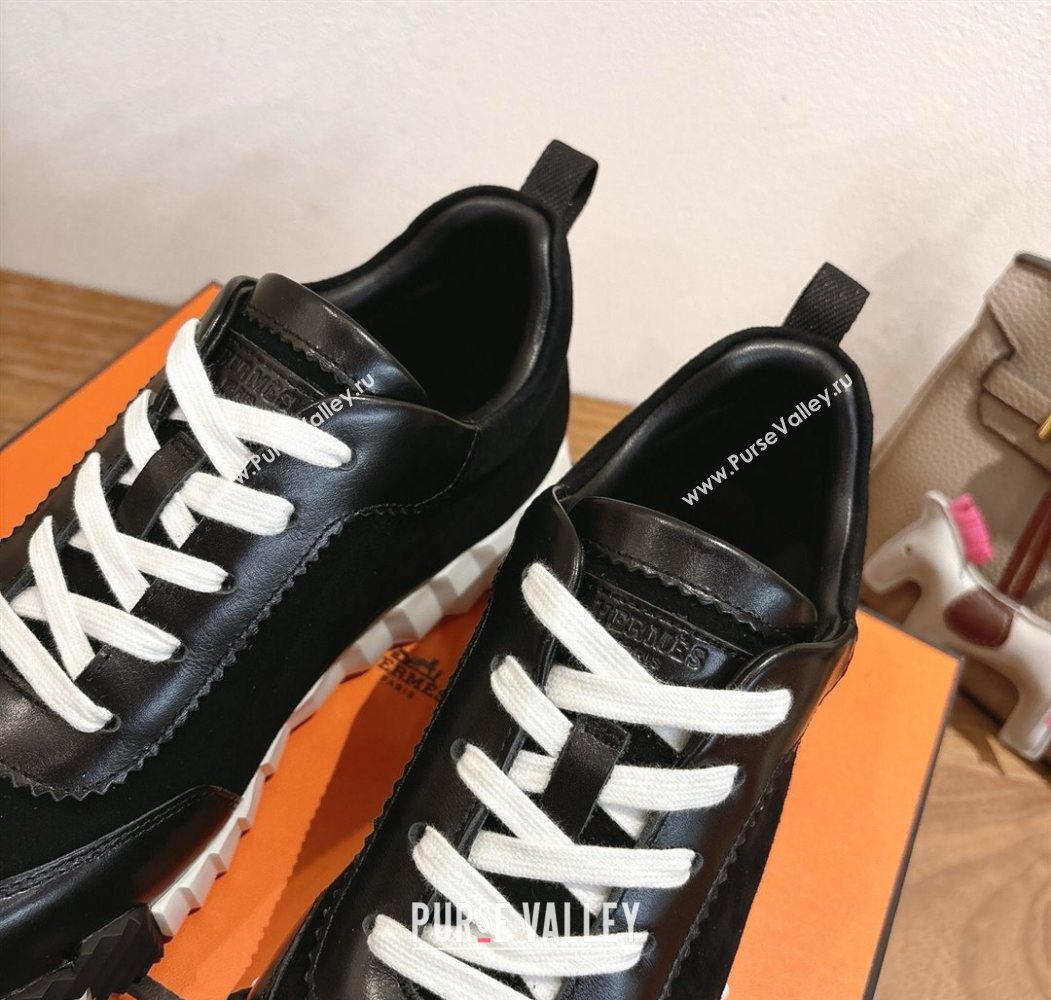 Hermes Bouncing Sneakers in Suede and Calfskin Leather Black/White 2025 1024 (XC-251024017)