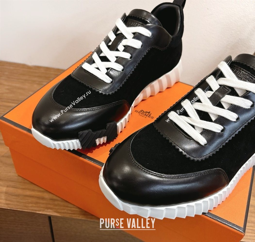 Hermes Bouncing Sneakers in Suede and Calfskin Leather Black/White 2025 1024 (XC-251024017)