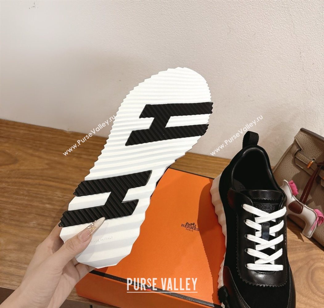 Hermes Bouncing Sneakers in Suede and Calfskin Leather Black/White 2025 1024 (XC-251024017)