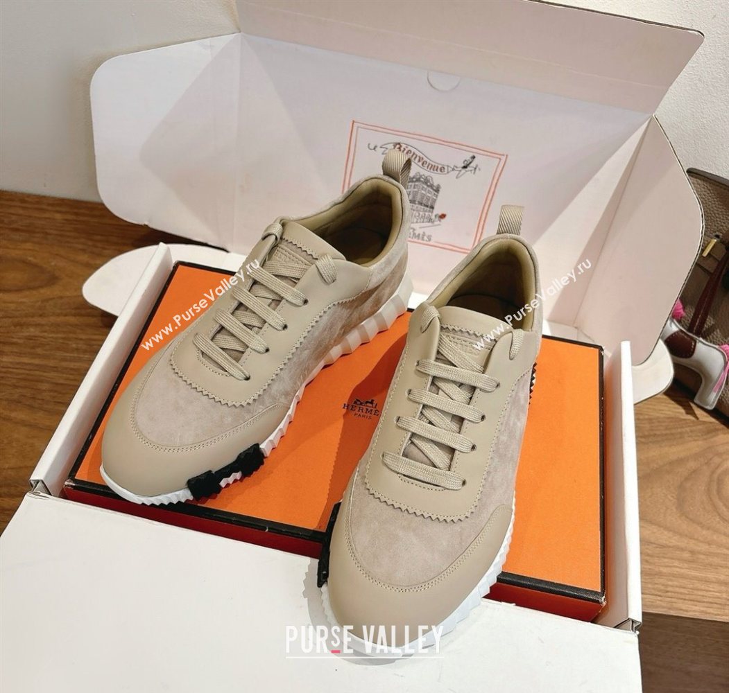 Hermes Bouncing Sneakers in Suede and Calfskin Leather Beige 2025 1024 (XC-251024018)