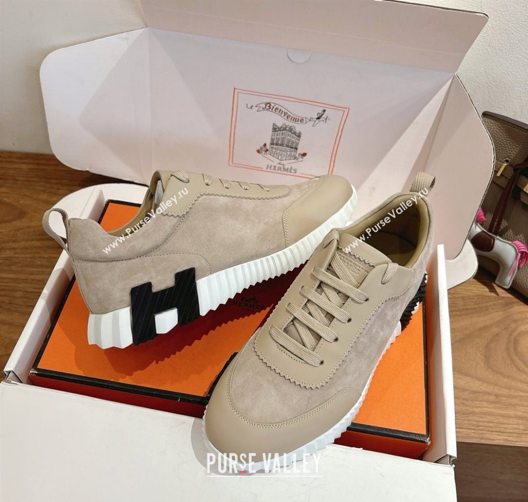 Hermes Bouncing Sneakers in Suede and Calfskin Leather Beige 2025 1024 (XC-251024018)