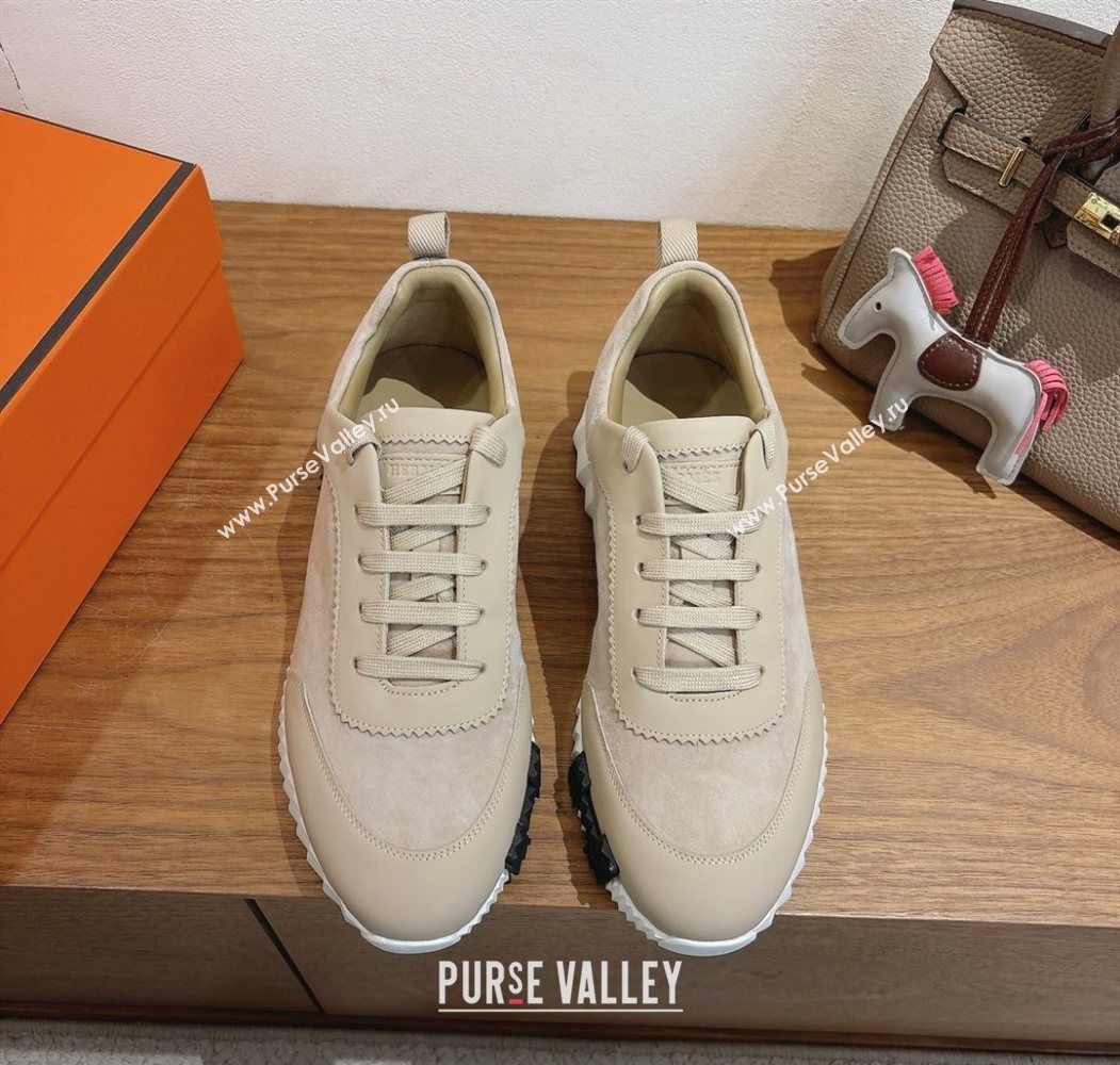Hermes Bouncing Sneakers in Suede and Calfskin Leather Beige 2025 1024 (XC-251024018)