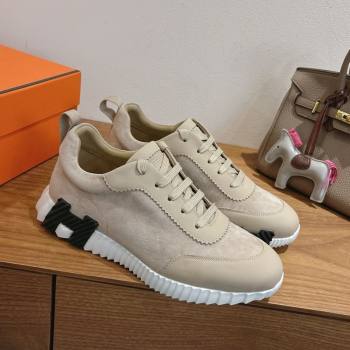 Hermes Bouncing Sneakers in Suede and Calfskin Leather Beige 2025 1024 (XC-251024018)
