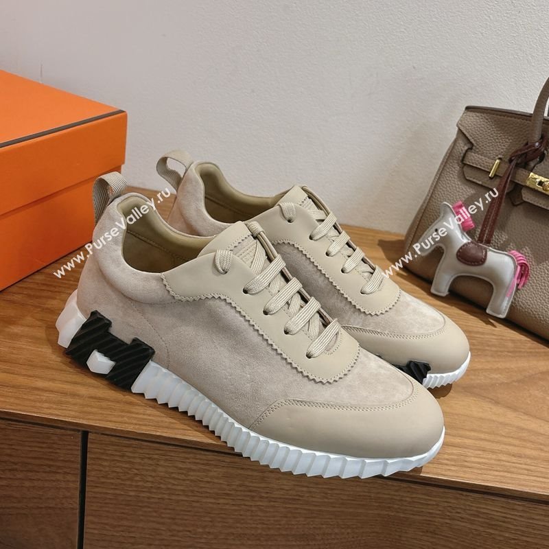 Hermes Bouncing Sneakers in Suede and Calfskin Leather Beige 2025 1024 (XC-251024018)