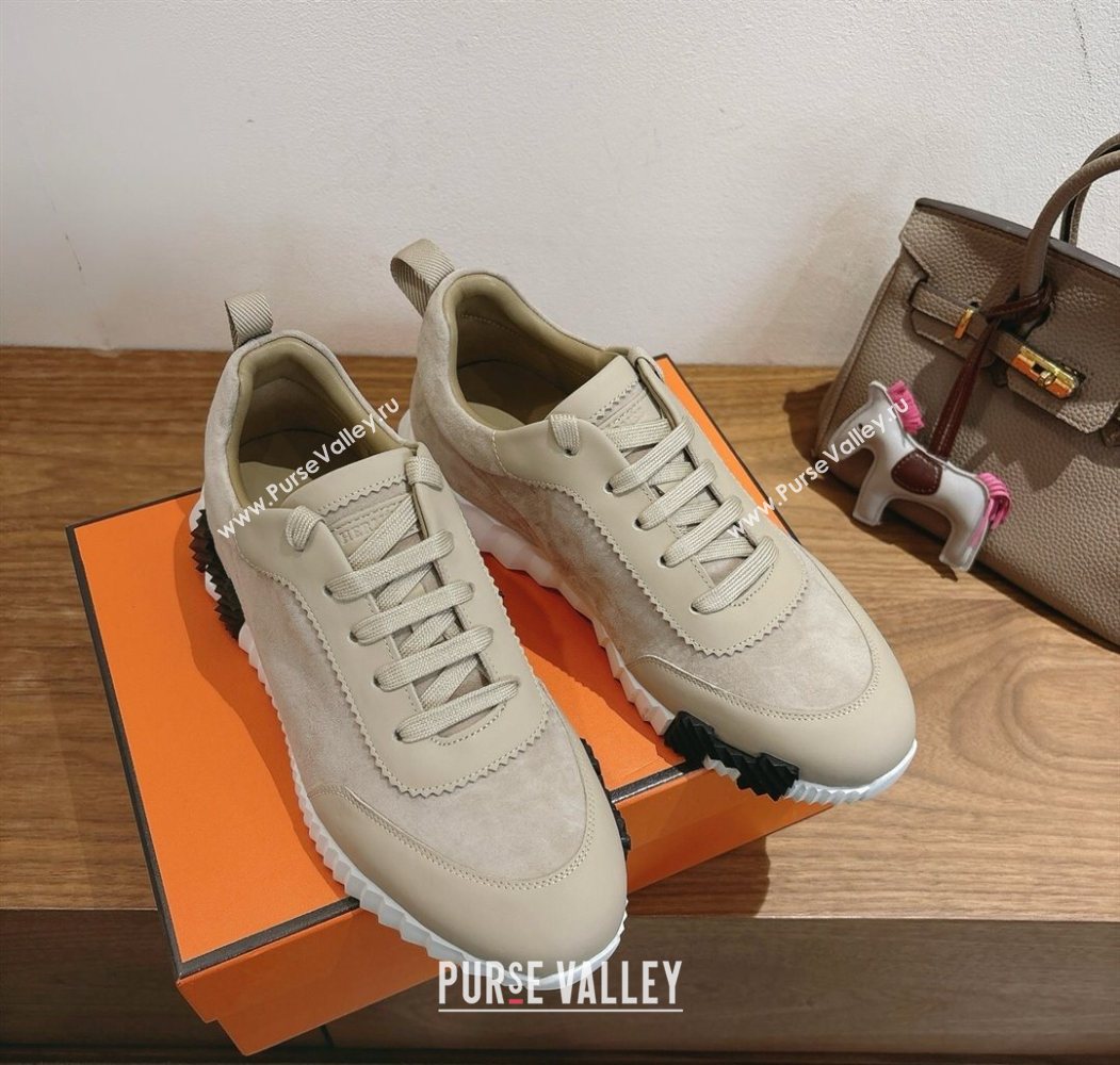 Hermes Bouncing Sneakers in Suede and Calfskin Leather Beige 2025 1024 (XC-251024018)
