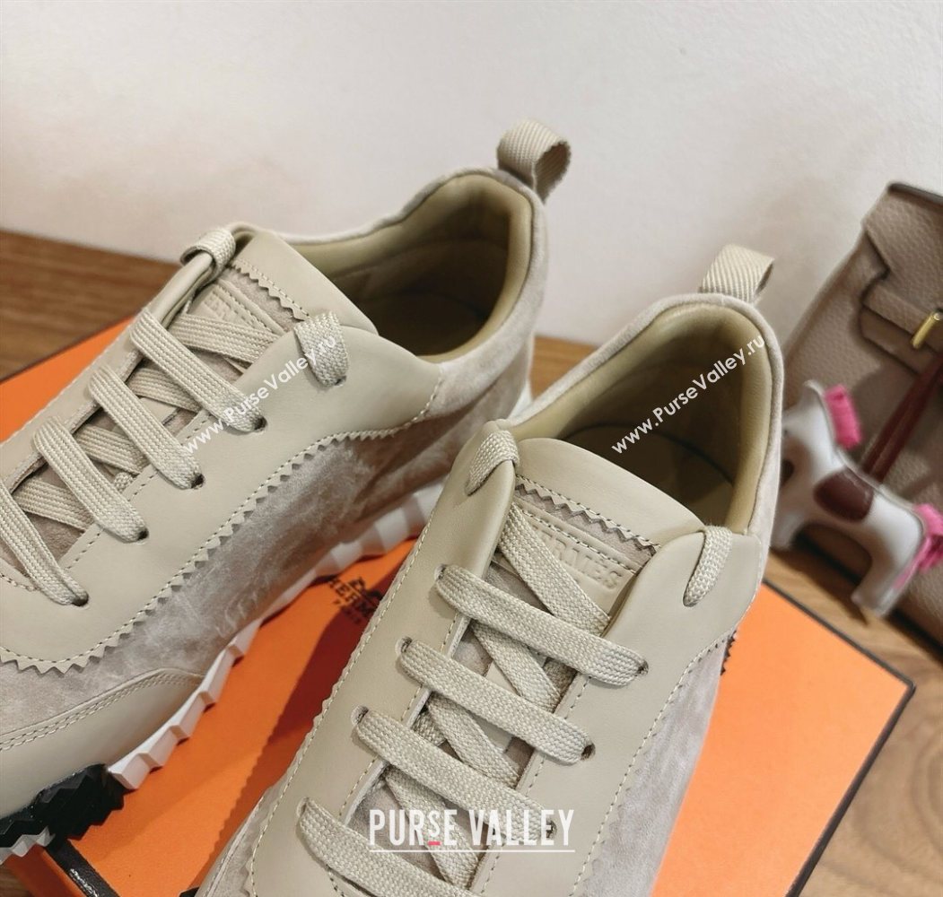 Hermes Bouncing Sneakers in Suede and Calfskin Leather Beige 2025 1024 (XC-251024018)
