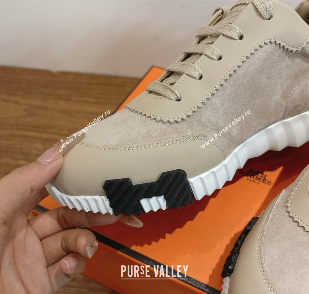 Hermes Bouncing Sneakers in Suede and Calfskin Leather Beige 2025 1024 (XC-251024018)