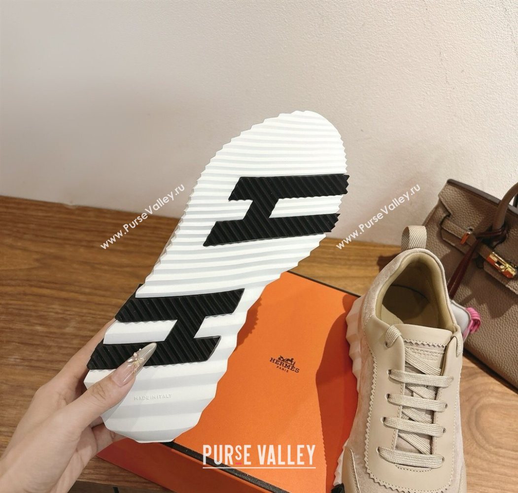Hermes Bouncing Sneakers in Suede and Calfskin Leather Beige 2025 1024 (XC-251024018)