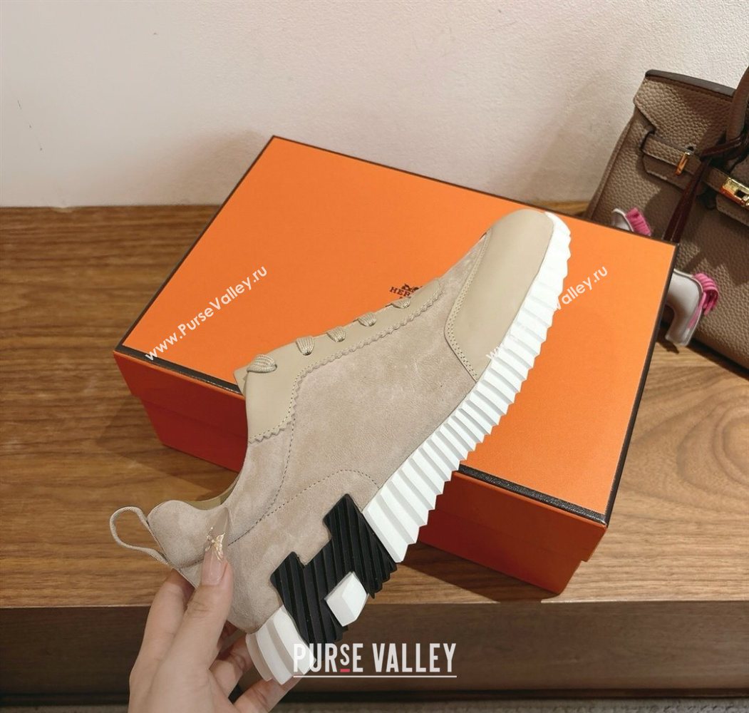 Hermes Bouncing Sneakers in Suede and Calfskin Leather Beige 2025 1024 (XC-251024018)
