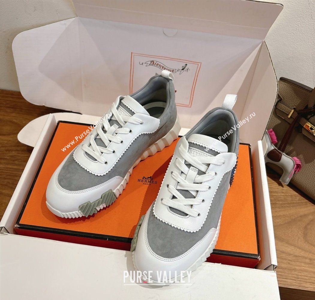 Hermes Bouncing Sneakers in Suede and Calfskin Leather Grey/White 2025 1024 (XC-251024019)