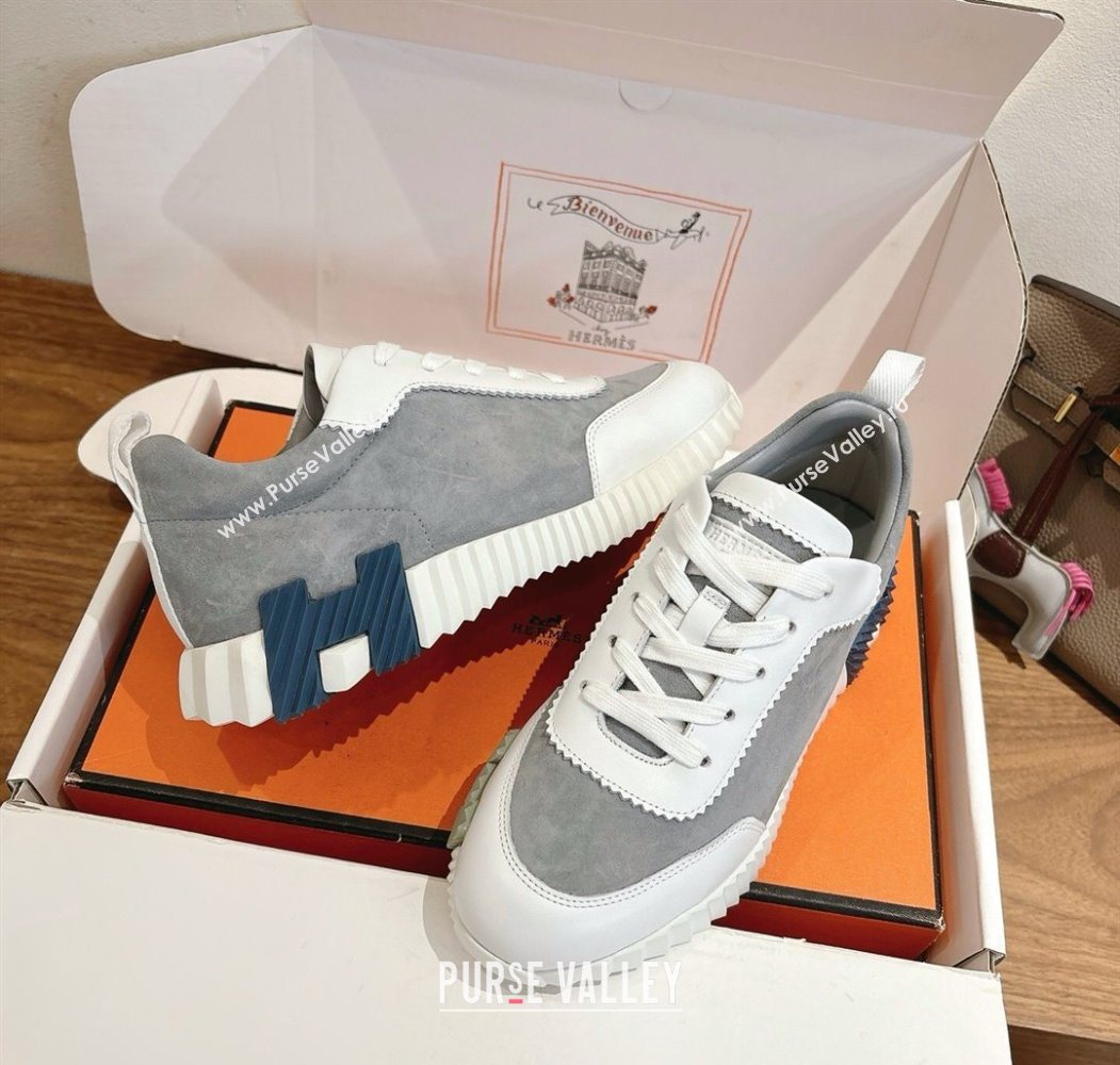 Hermes Bouncing Sneakers in Suede and Calfskin Leather Grey/White 2025 1024 (XC-251024019)