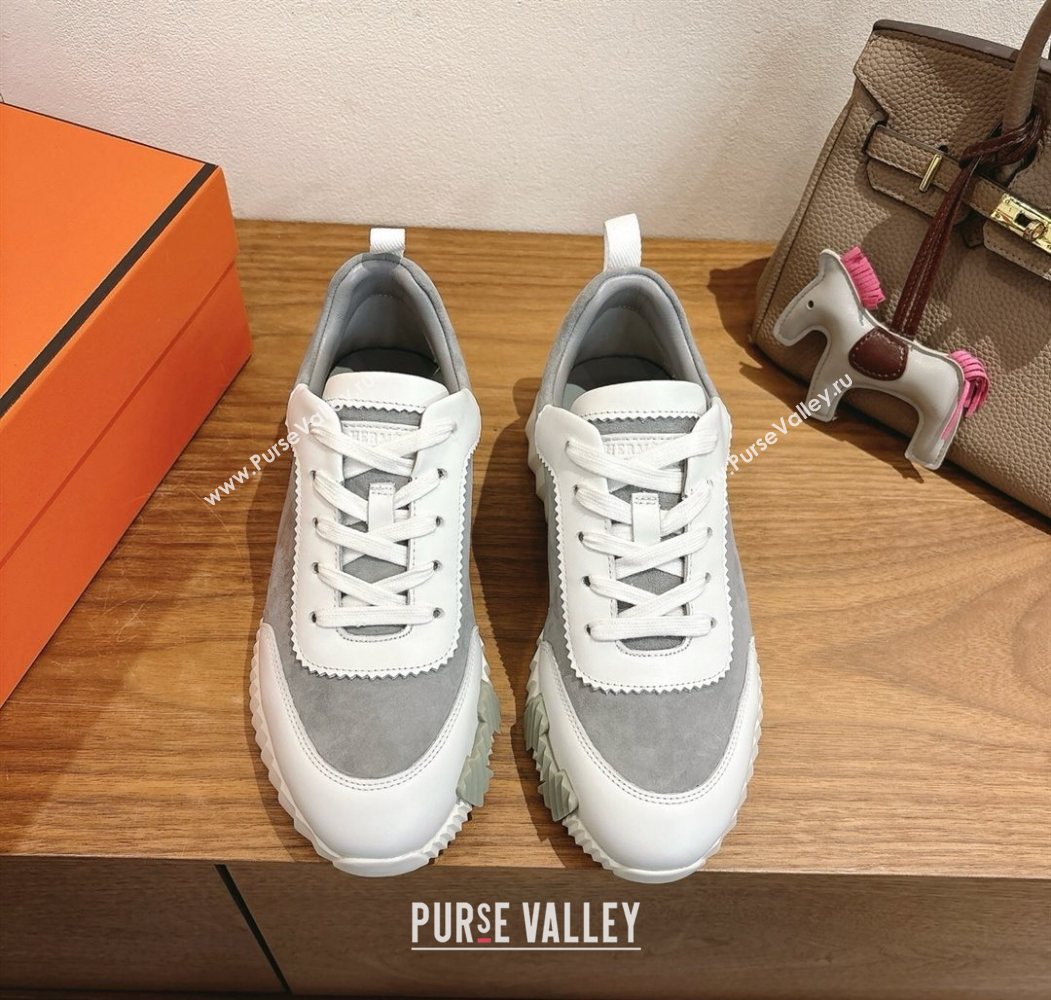 Hermes Bouncing Sneakers in Suede and Calfskin Leather Grey/White 2025 1024 (XC-251024019)