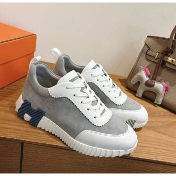 Hermes Bouncing Sneakers in Suede and Calfskin Leather Grey/White 2025 1024 (XC-251024019)
