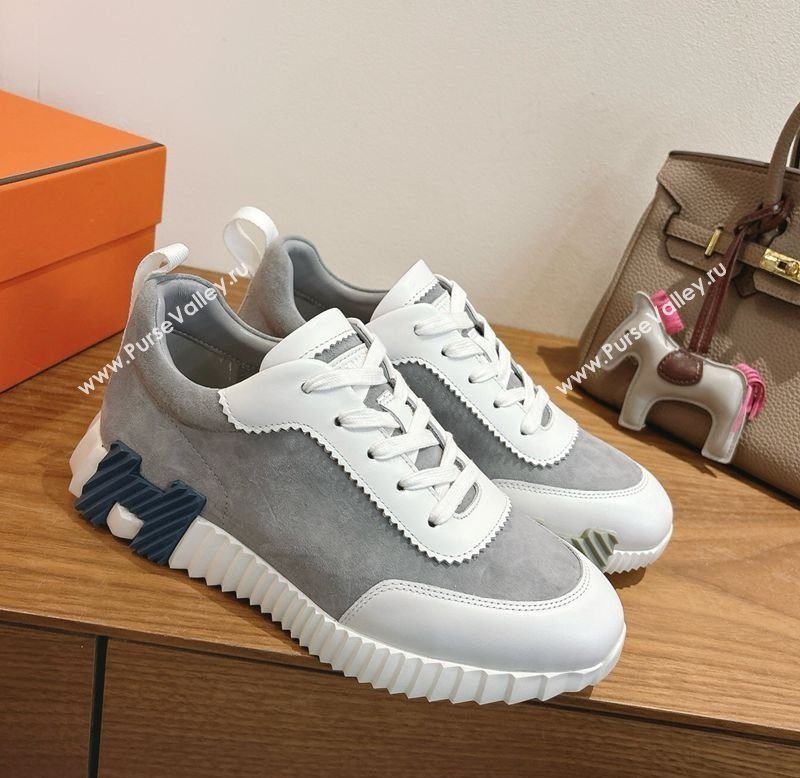 Hermes Bouncing Sneakers in Suede and Calfskin Leather Grey/White 2025 1024 (XC-251024019)