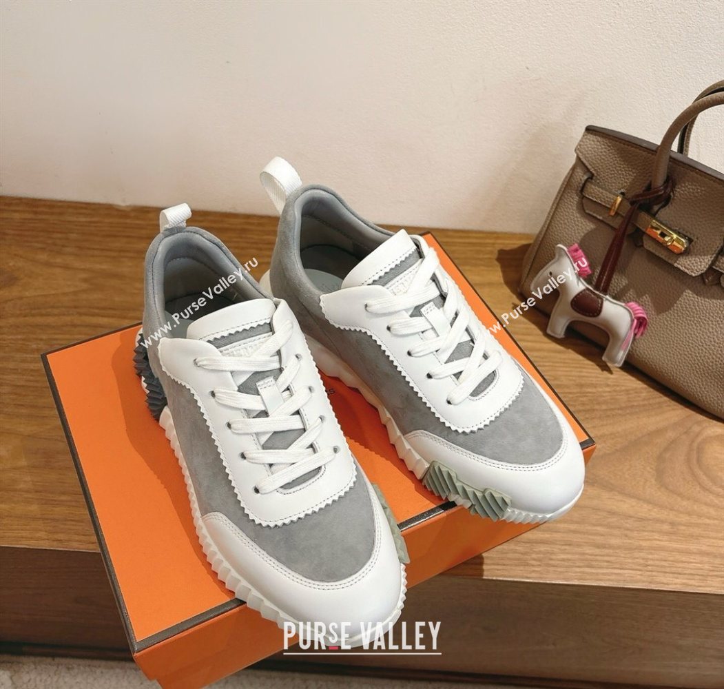 Hermes Bouncing Sneakers in Suede and Calfskin Leather Grey/White 2025 1024 (XC-251024019)