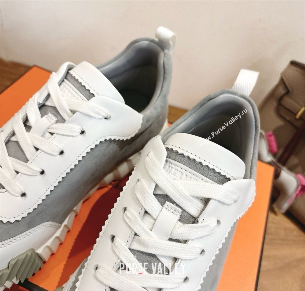 Hermes Bouncing Sneakers in Suede and Calfskin Leather Grey/White 2025 1024 (XC-251024019)