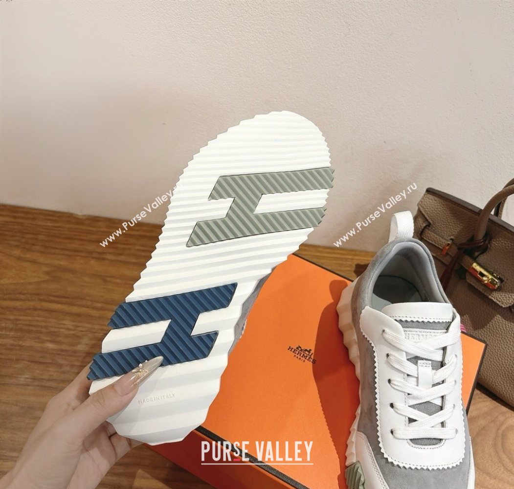 Hermes Bouncing Sneakers in Suede and Calfskin Leather Grey/White 2025 1024 (XC-251024019)