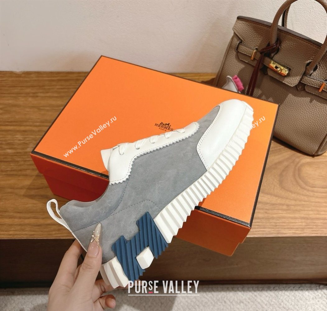 Hermes Bouncing Sneakers in Suede and Calfskin Leather Grey/White 2025 1024 (XC-251024019)