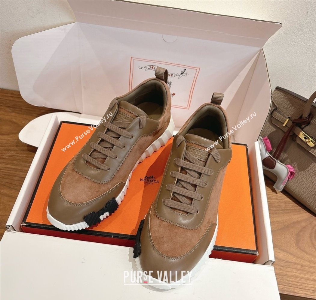 Hermes Bouncing Sneakers in Suede and Calfskin Leather Dark Brown 2025 1024 (XC-251024020)