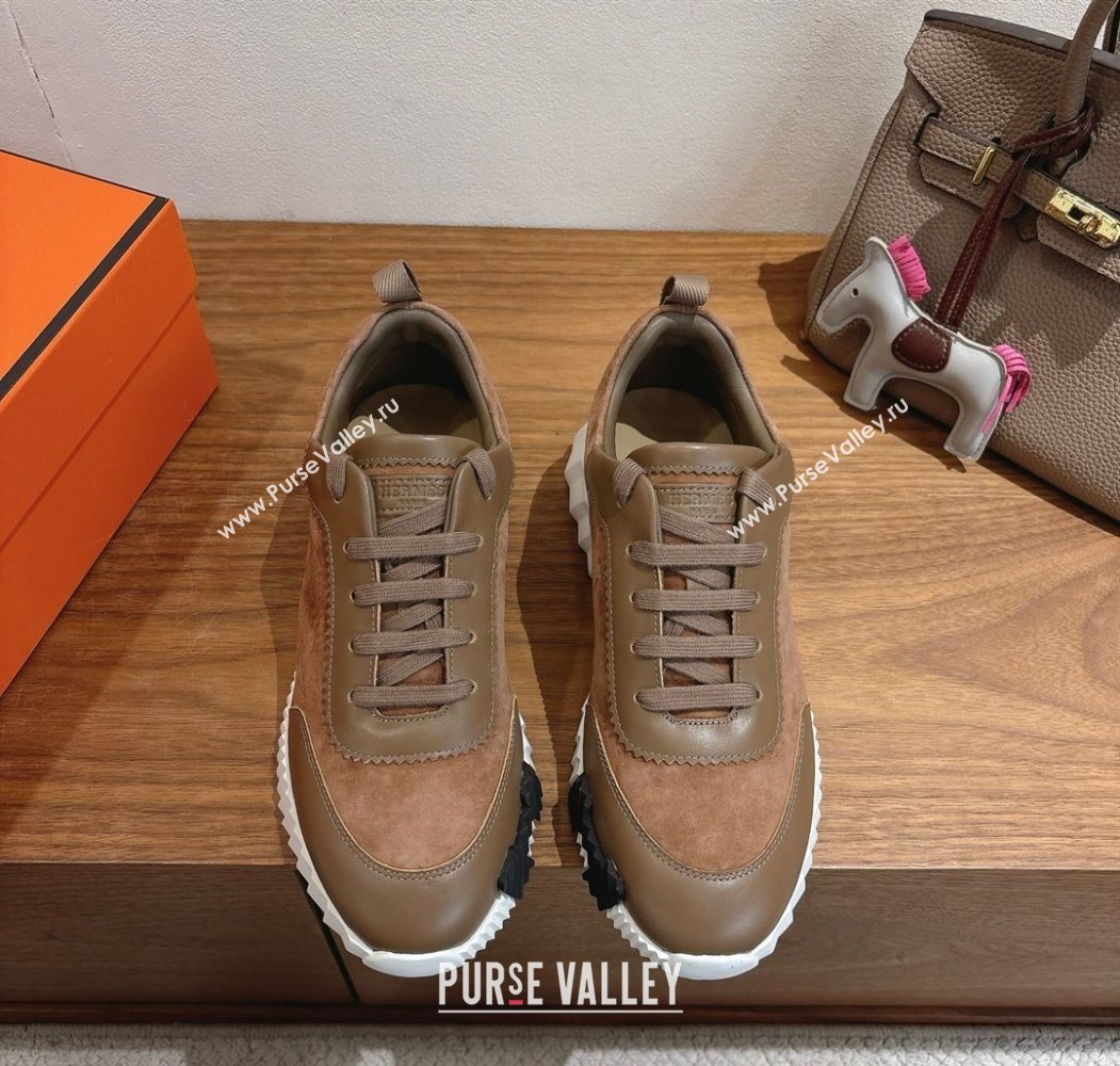 Hermes Bouncing Sneakers in Suede and Calfskin Leather Dark Brown 2025 1024 (XC-251024020)