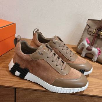 Hermes Bouncing Sneakers in Suede and Calfskin Leather Dark Brown 2025 1024 (XC-251024020)