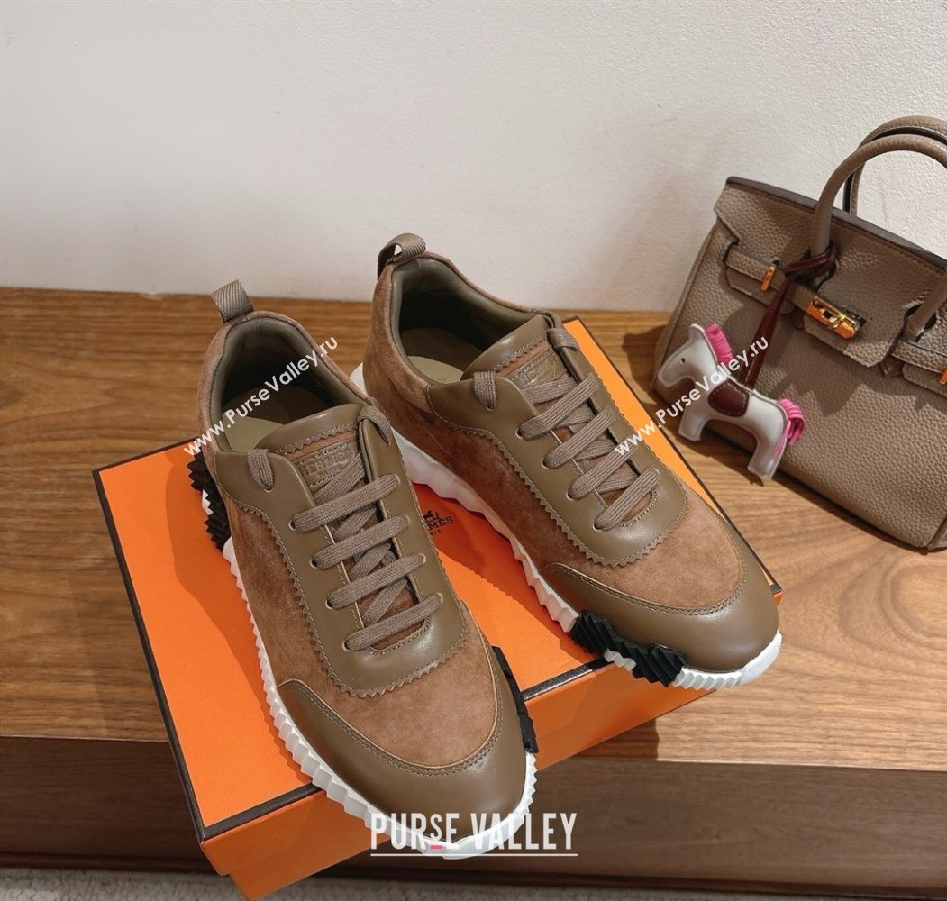 Hermes Bouncing Sneakers in Suede and Calfskin Leather Dark Brown 2025 1024 (XC-251024020)