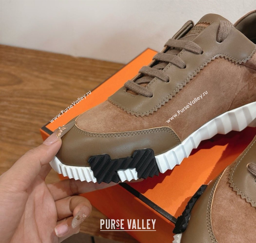 Hermes Bouncing Sneakers in Suede and Calfskin Leather Dark Brown 2025 1024 (XC-251024020)